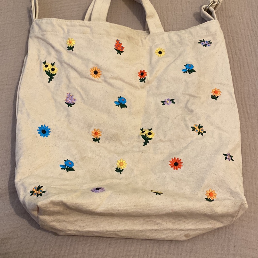 Baggu Duck Floral Embroidered Cream Tote Bag - Picture 4 of 8